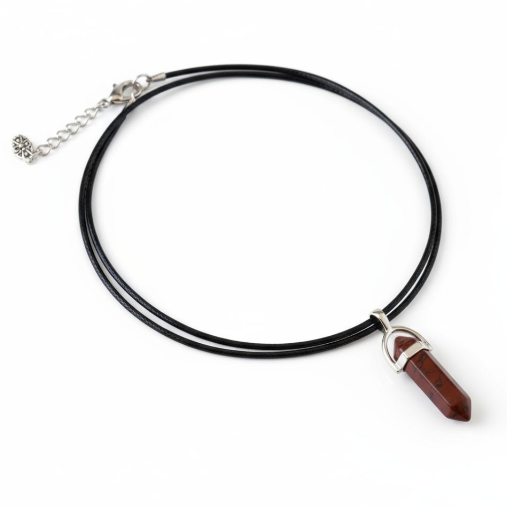 NWT Boho Mahogany Obsidian Bullet Crystal on Leather Cord Necklace!!